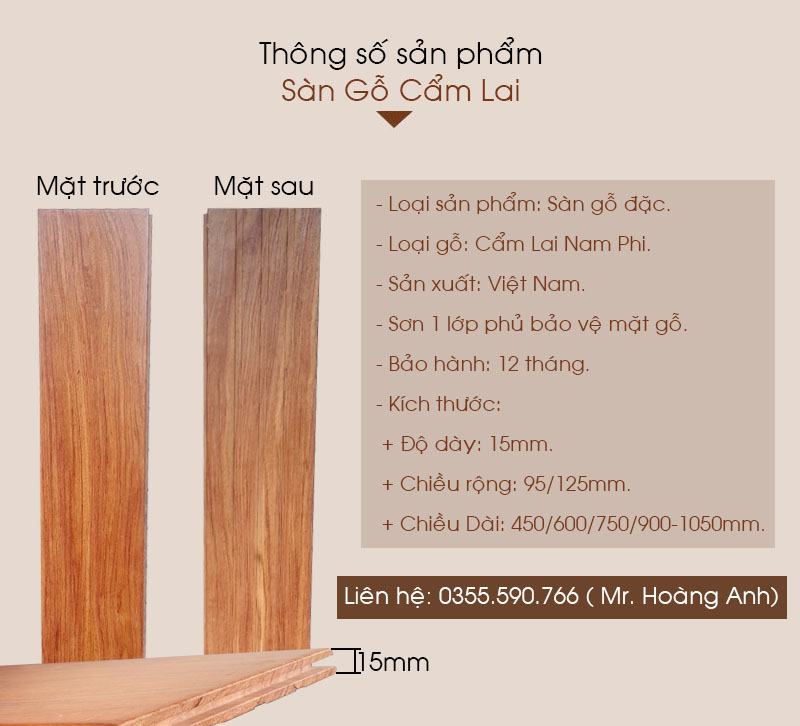 Thông số Ván Sàn Gỗ Cẩm Lai