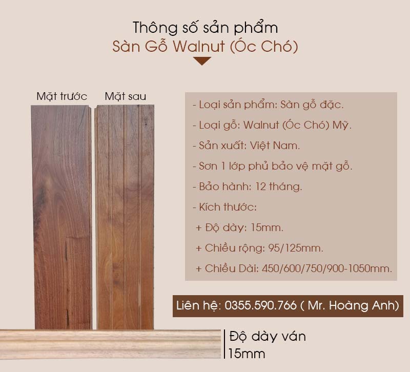 Sàn Gỗ Walnut - Óc Chó có nhiều kích thước phù hợp ngôi nhà bạn.